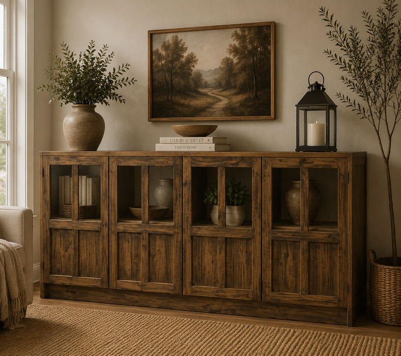 Rustic-Modern Solid Wood Bookcase & Cabinet - 84"