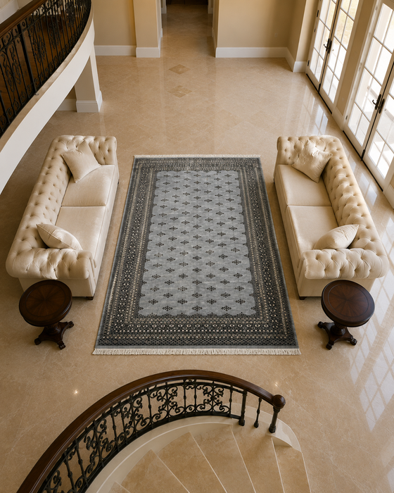 Hand-Knotted Pakistani Bokhara Rug – 100% Wool, size 9' x 12'