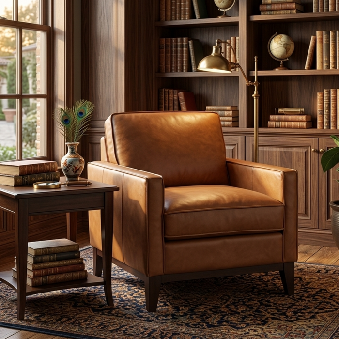 Samhara Top Grain Leather Armchair - Chestnut