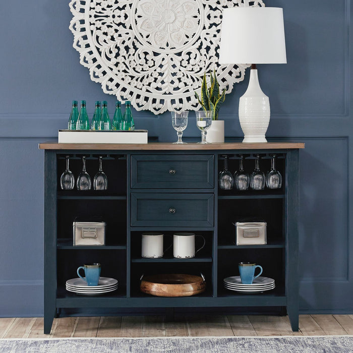 Valenwood Modern Navy Buffet Server with Stemware Rack