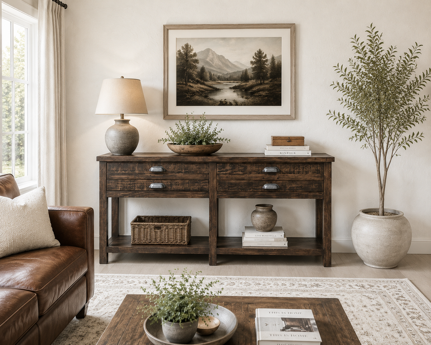 Emerson 2 Drawer Console Table - Rustic Walnut