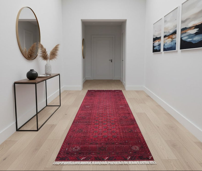 Terkaman Tribal Afghan Oriental Rug, size 2' 9" x 9' 1" (C)