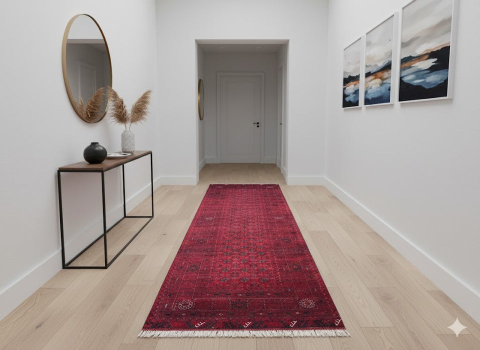 Terkaman Tribal Afghan Oriental Rug, size 2' 9" x 9' 1" (C)