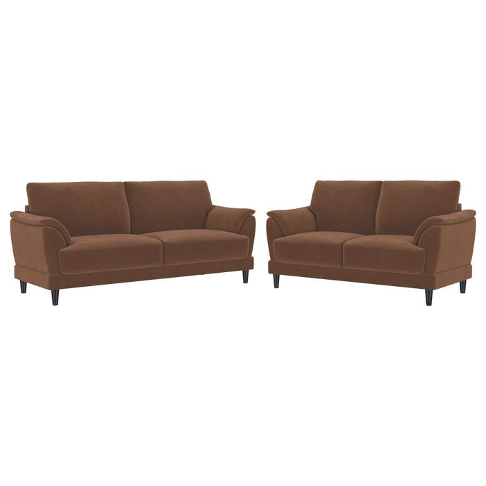 Onari Velvet Upholstered Crescent Arm Sofa Set in Rust