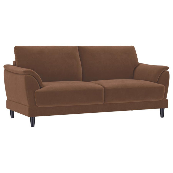Onari Velvet Upholstered Crescent Arm Sofa Set in Rust