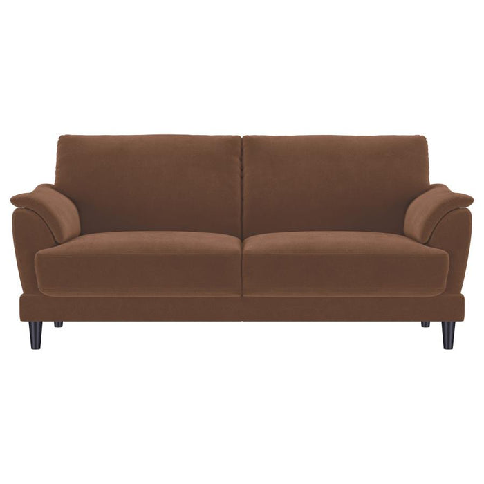 Onari Velvet Upholstered Crescent Arm Sofa Set in Rust