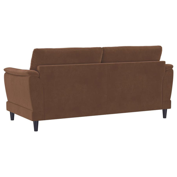 Onari Velvet Upholstered Crescent Arm Sofa Set in Rust