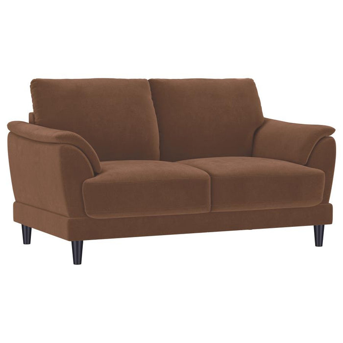 Onari Velvet Upholstered Crescent Arm Sofa Set in Rust