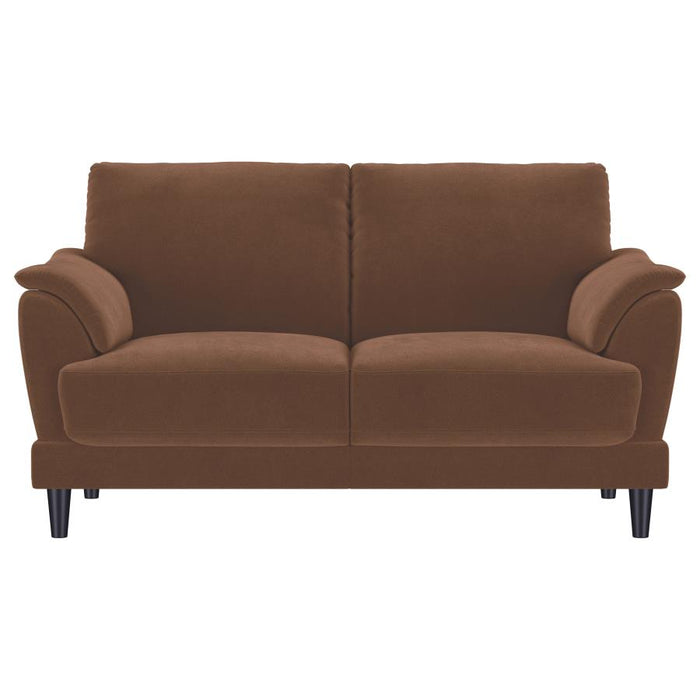 Onari Velvet Upholstered Crescent Arm Sofa Set in Rust