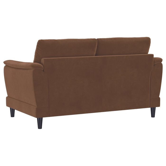 Onari Velvet Upholstered Crescent Arm Sofa Set in Rust