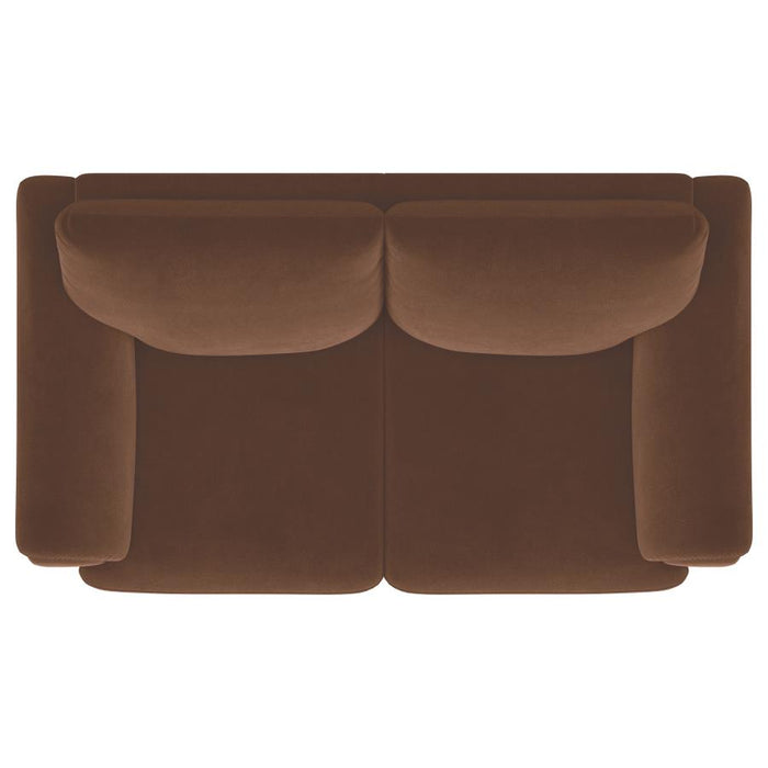 Onari Velvet Upholstered Crescent Arm Sofa Set in Rust