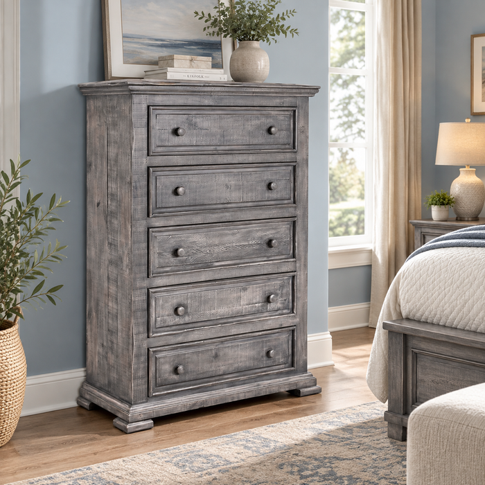 Keystone Rustic Distressed Gray Highboy Dresser
