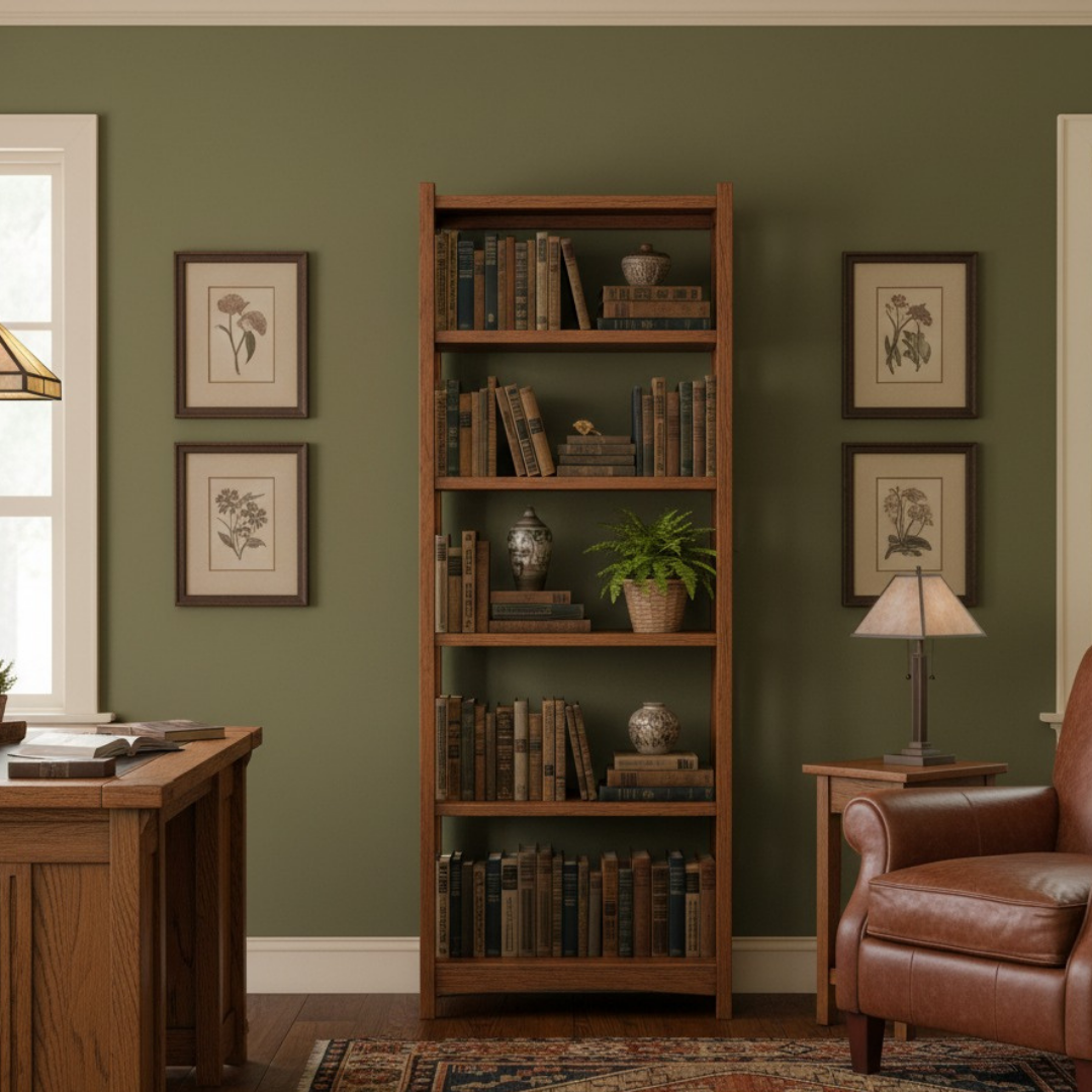 Mission Style / Arts & Crafts Solid Oak 4 Shelf Bookcase with