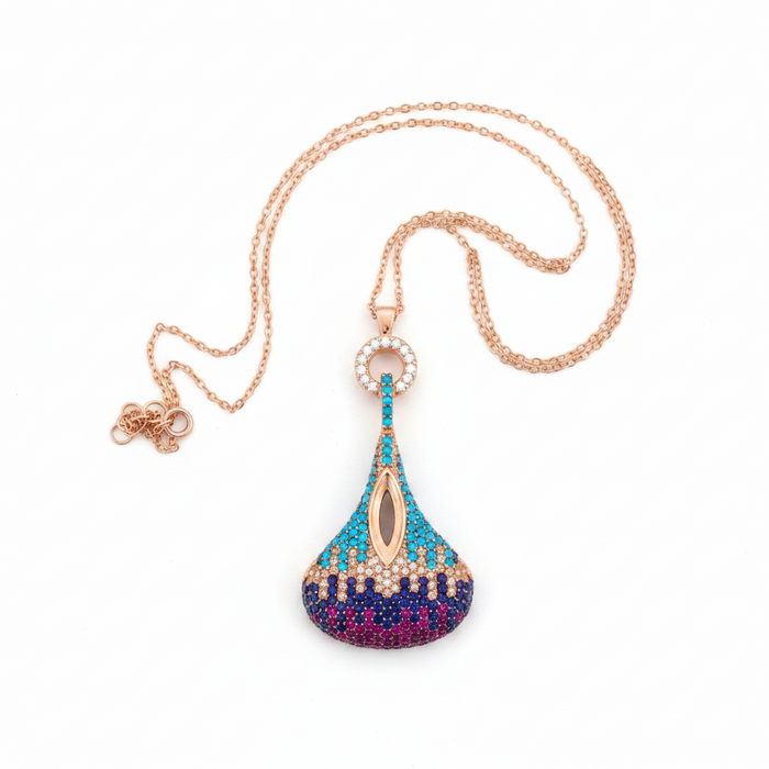 SS Pendant with Colored Stones – Vibrant and Elegant Silver Necklace