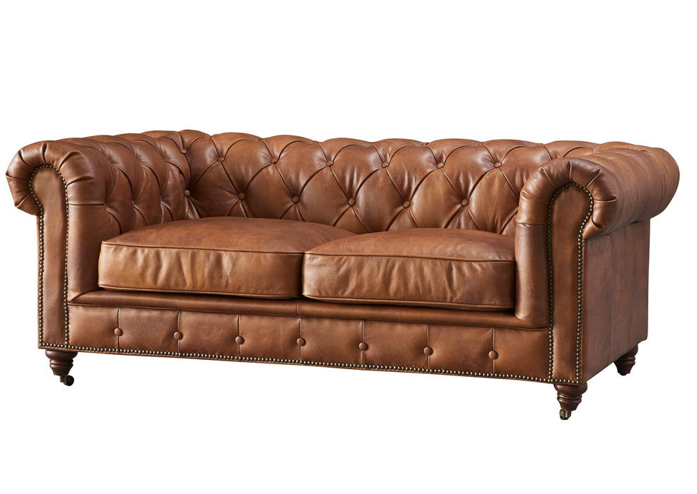 Century Chesterfield Love Seat - Bark Brown Leather