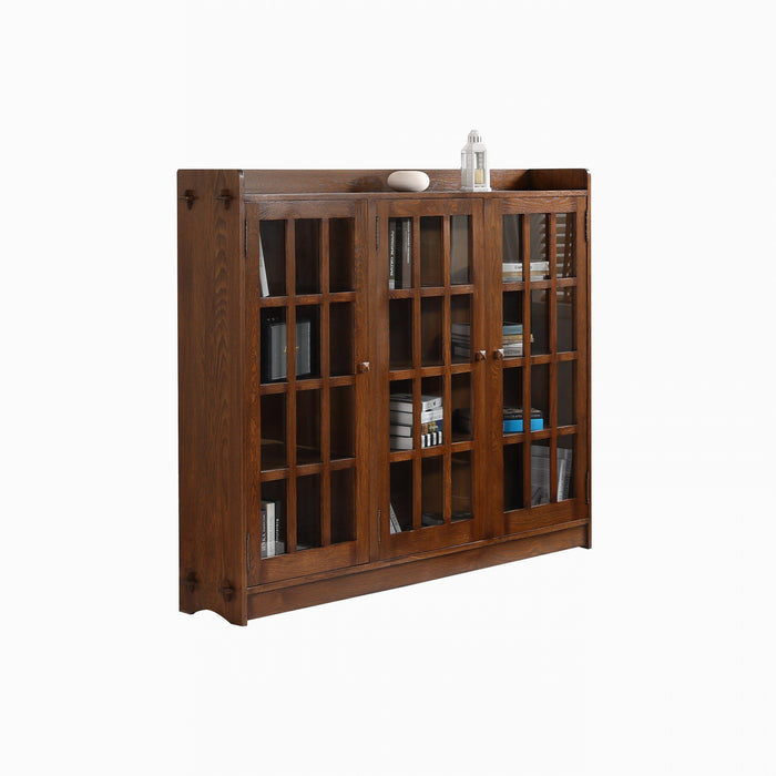 Mission Oak 3 Door Display Bookcase