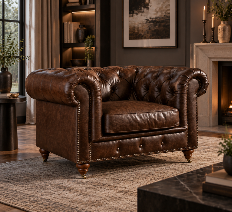 Balance Payment on Purchase of 2 Century Chesterfield Arm Chairs - Dark Brown Leather
