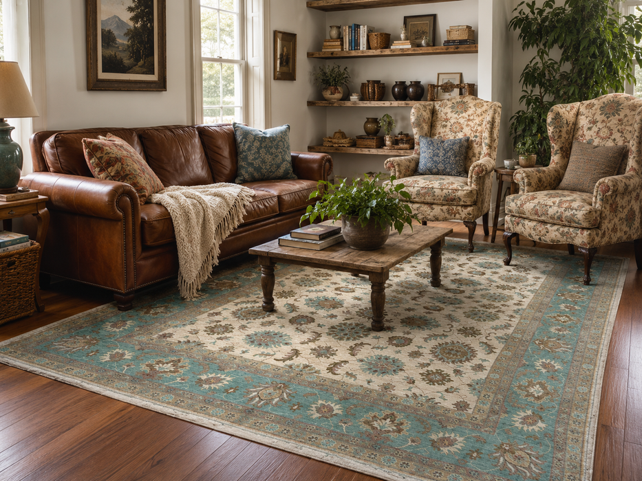 Hand-Knotted Vegetable Dye Agra Rug from Pakistan,  10' 2" x 14'