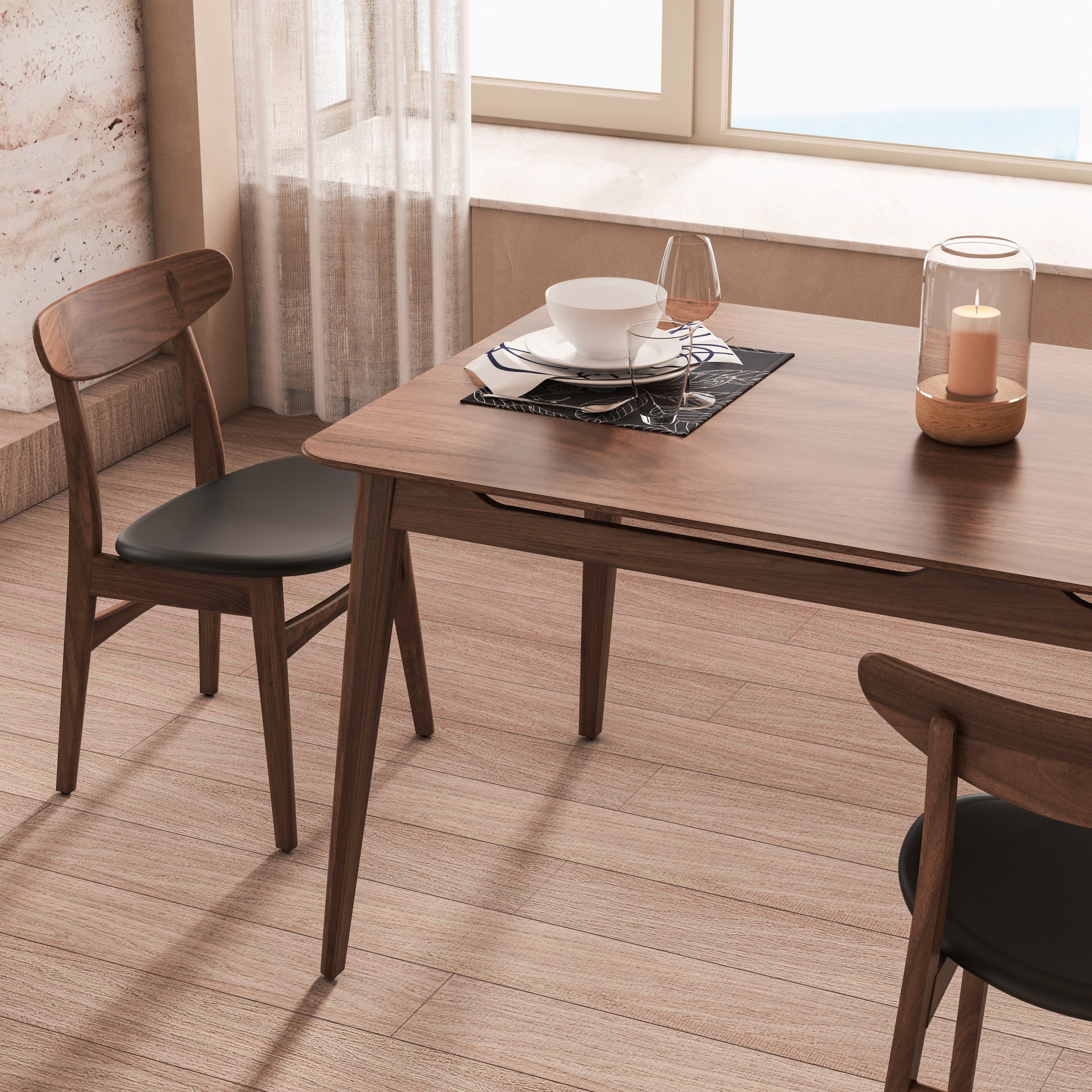 Modern Carlyle Herringbone Pattern Solid Acacia Wood Dining Table -78 ...