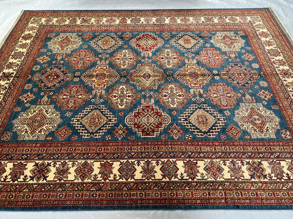 Hand-Knotted Vegetable Dye Kazak Rug from Pakistan, 8' 2" x 10' 10"
