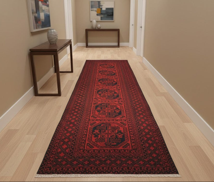 Terkaman Tribal Afghan Oriental Rug, size 2' 9" x 9' 7"  (C) FILPA