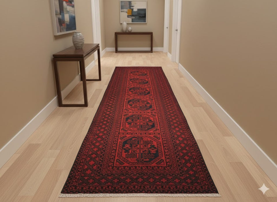 Terkaman Tribal Afghan Oriental Rug, size 2' 9" x 9' 7"  (C) FILPA