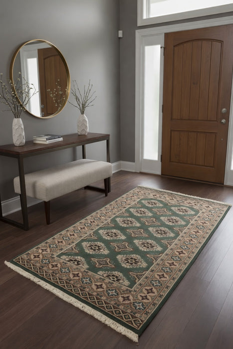 Hand-Knotted Pakistani Wool Rug, Tribal/Floral Design, size 3' 1" x 5' 2" (N)