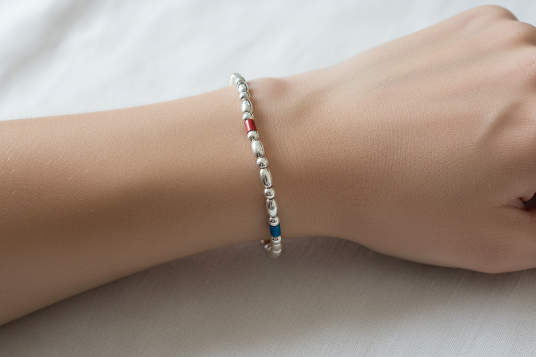SS Small Beaded Bracelet w/ Enamel
