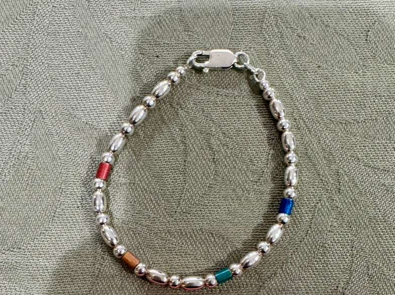 SS Small Beaded Bracelet w/ Enamel