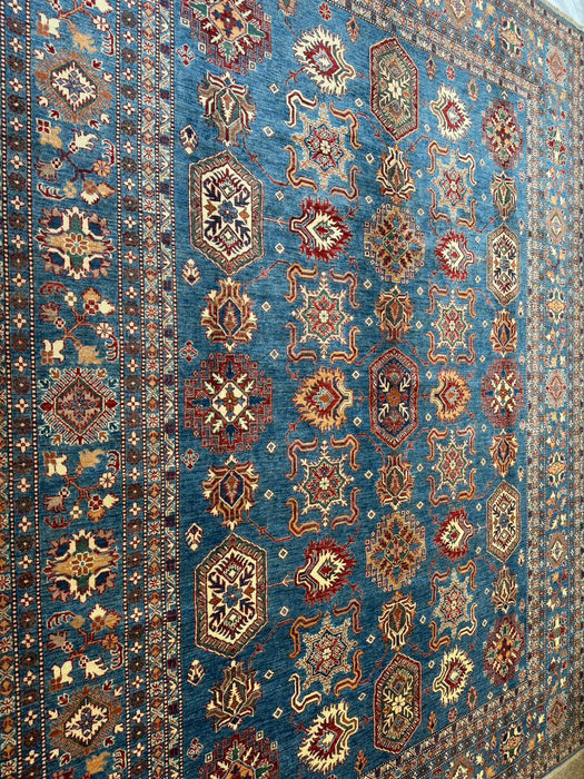 Hand-Knotted Vegetable Dye Kazak Rug from Pakistan, 10' 4" x 13' 6"