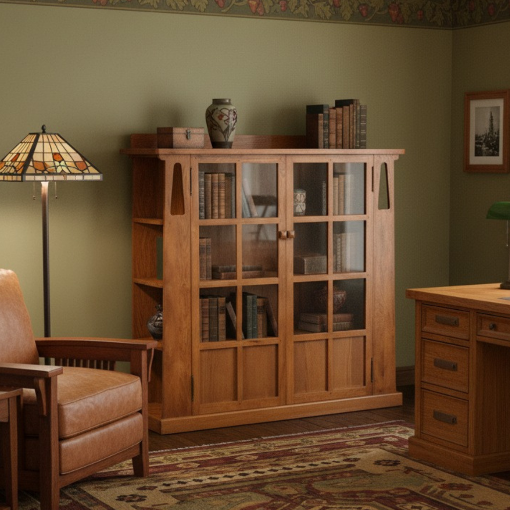 Mission Style / Arts & Crafts Solid Quarter Sawn Oak Bookcase Cabinet