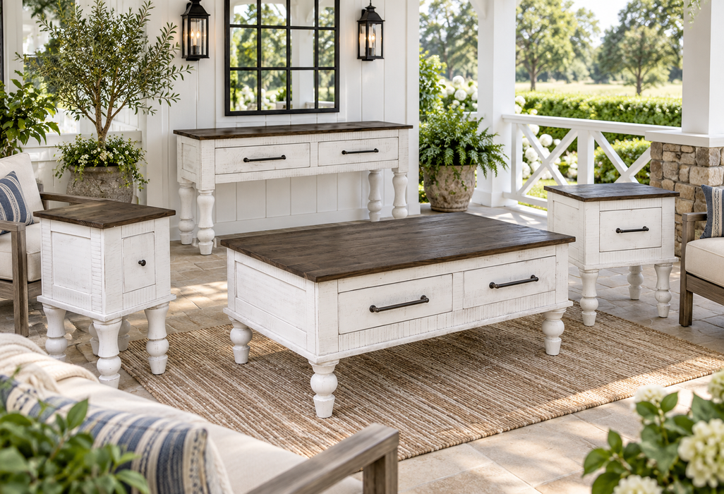 Avalon Rustic Farmhouse 4 Drawer Coffee Table - White