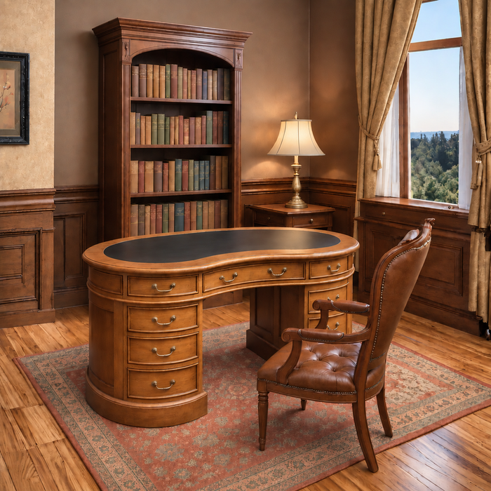 Legacy Mahogany Wood Leather Top Kidney Desk - Light Brown Walnut