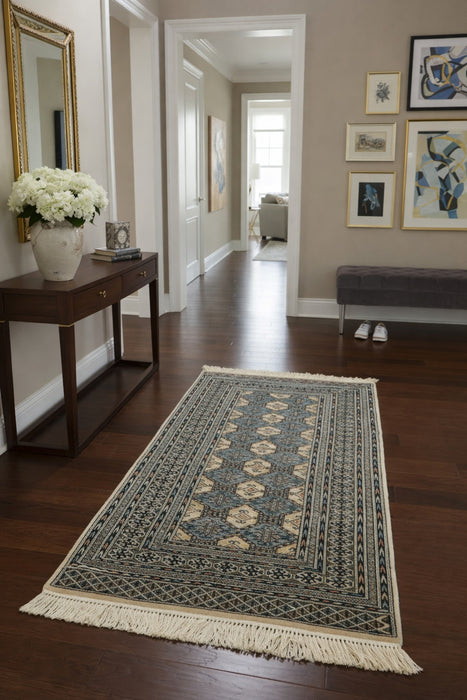 Hand-Knotted Pakistani Wool Rug, Tribal/Floral Design, size 3" x 4' 7"