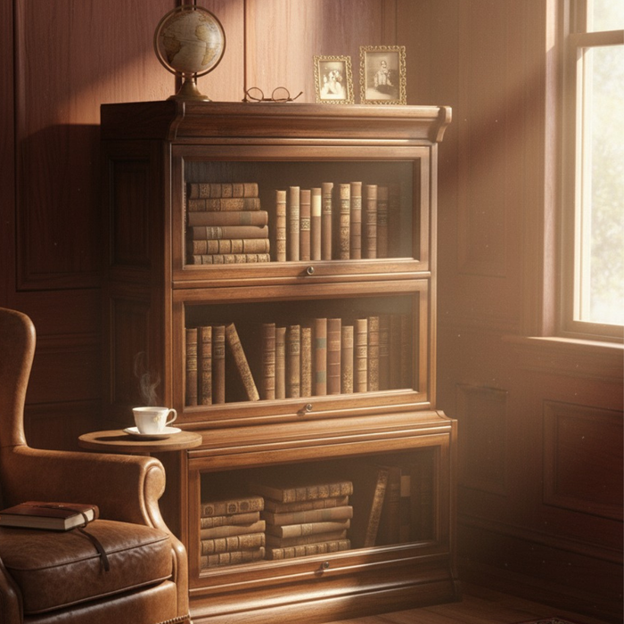 Mission 3 Stack Oak Barrister Bookcase - Beveled Glass