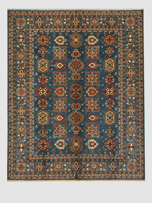 Hand-Knotted Vegetable Dye Kazak Rug from Pakistan, 10' 4" x 13' 6"
