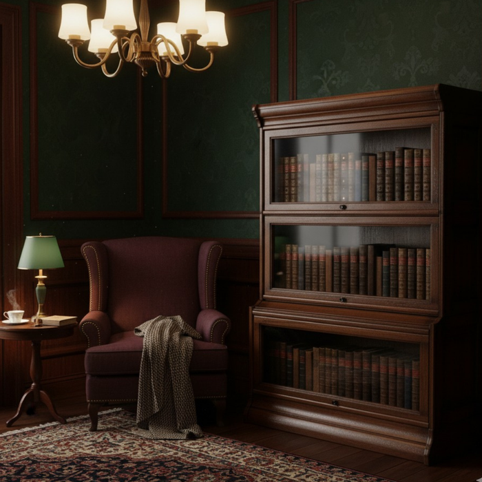 Mission 3 Stack Oak Barrister Bookcase - Beveled Glass