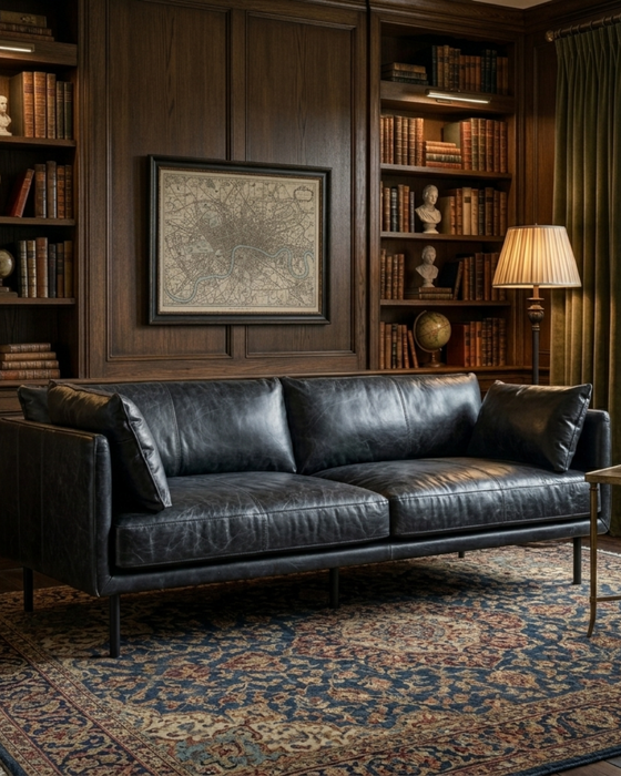 Venezia Industrial Modern Leather Sofa - Slate Leather