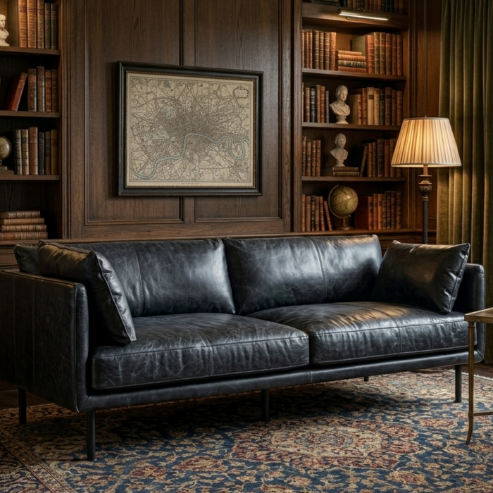 Venezia Industrial Modern Leather Sofa - Slate Leather