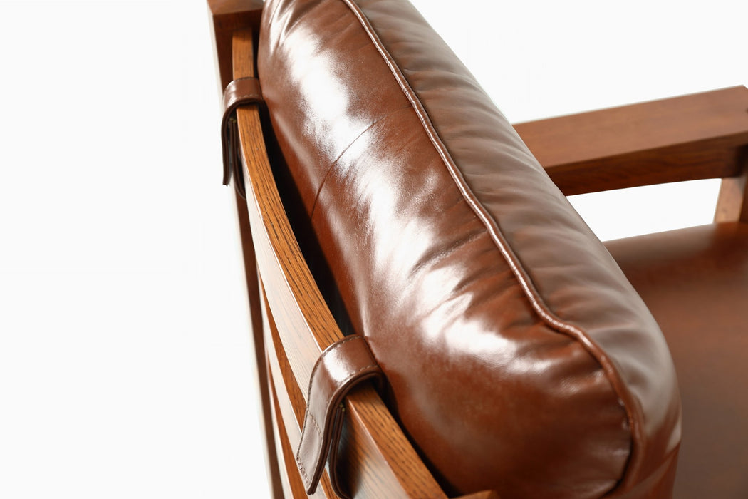 Preorder Mission Leather and Oak Armchair / Living Room chair - Russet