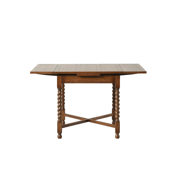 Mission Oak Barley Twist Dining Table with 2 Leaves and Oak Dining Chairs