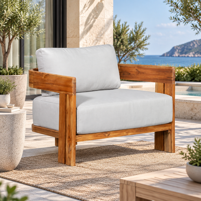 Paradiso Outdoor Solid Teak Wood Chair - Light Grey fabric