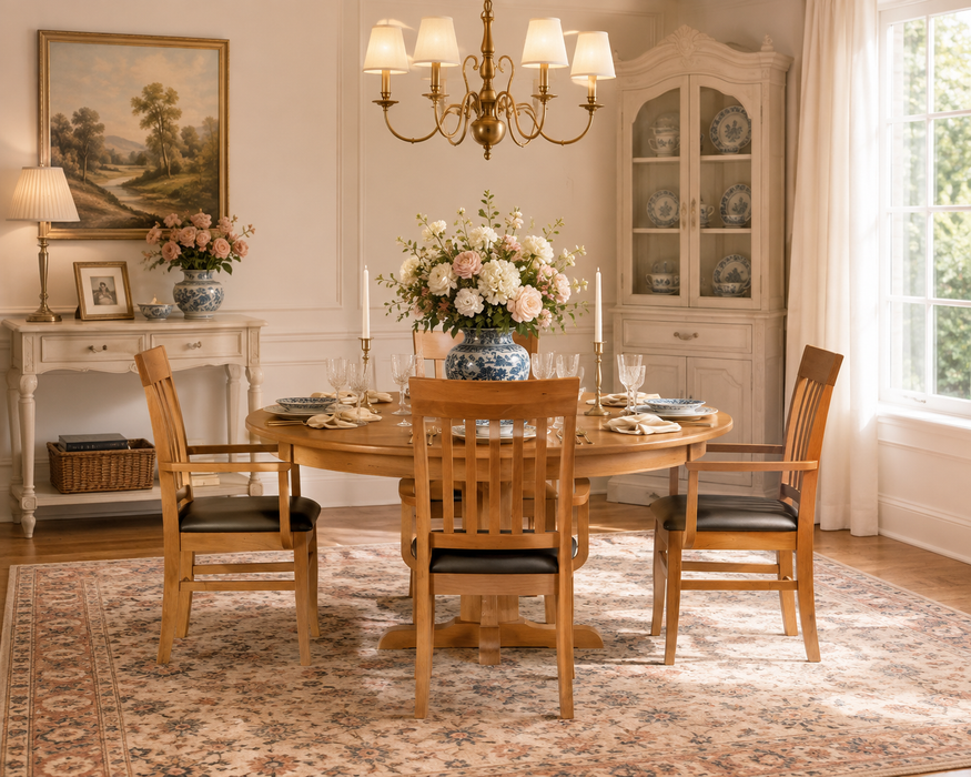 Heritage Cherry 48" Round Solid Cherry Wood Dining Table Armchairs Set