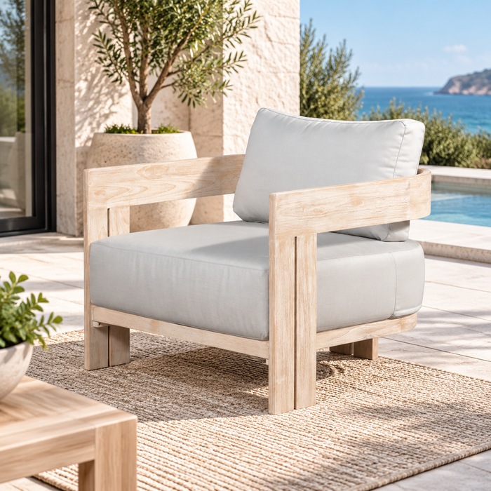 Paradiso Outdoor Solid Teak Wood Chair Natural look - Light Grey fabric
