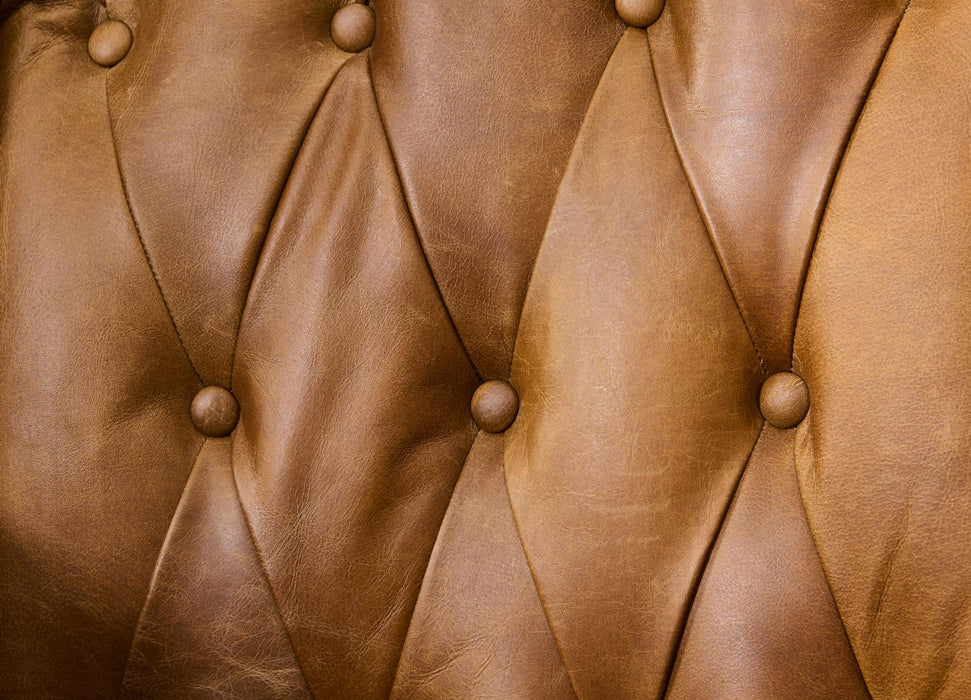 Tufted English Rolled Arm Wing Chair - Light Brown Leather