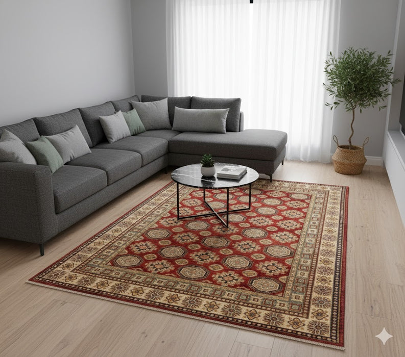 Hand-Knotted Vegetable Dye Kazak Rug from Pakistan, size 7' 9" x 11"