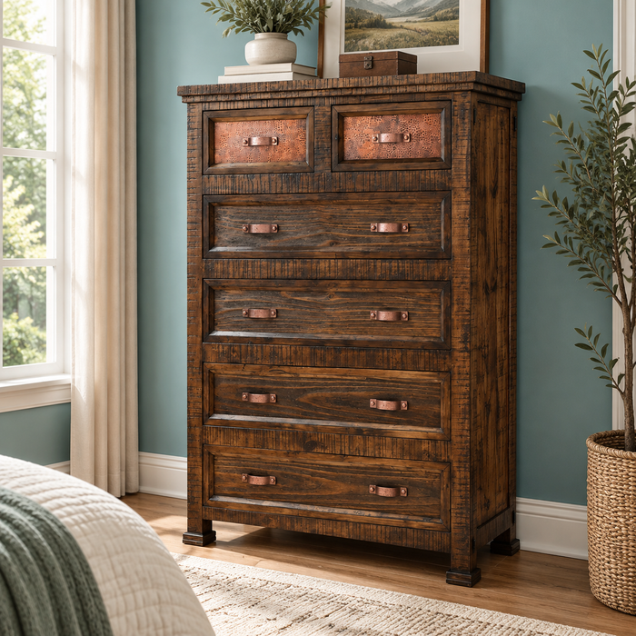 Elements Collection Copper Highboy 6-Drawer Dresser