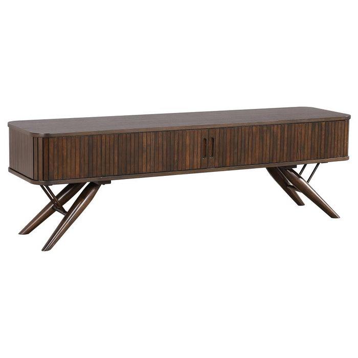 Oaklen Midcentury Modern 71-inch TV Stand with Sliding Doors - Walnut