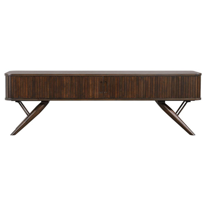 Oaklen Midcentury Modern 71-inch TV Stand with Sliding Doors - Walnut
