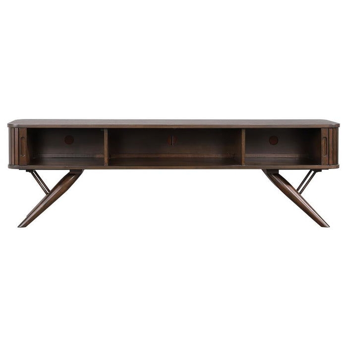 Oaklen Midcentury Modern 71-inch TV Stand with Sliding Doors - Walnut